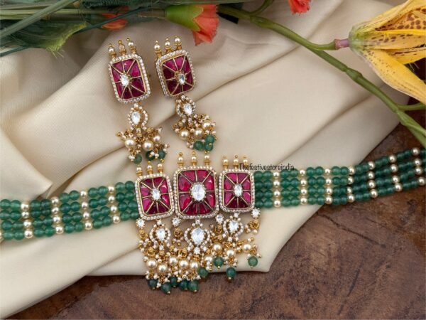Classic green beads Jadau choker set