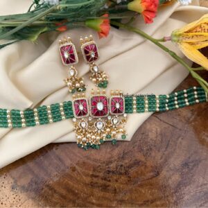Classic green beads Jadau choker set