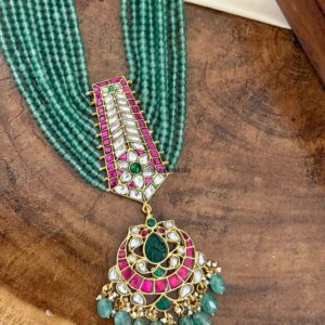 Unisex green beads Jadau haaram | Bride | Groom