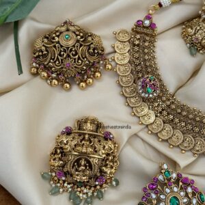 4 in 1 Lakshmi kaasu heavy necklace set with jhumkas
