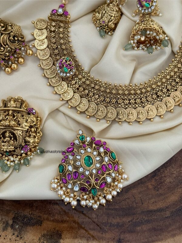 4 in 1 Lakshmi kaasu heavy necklace set with jhumkas