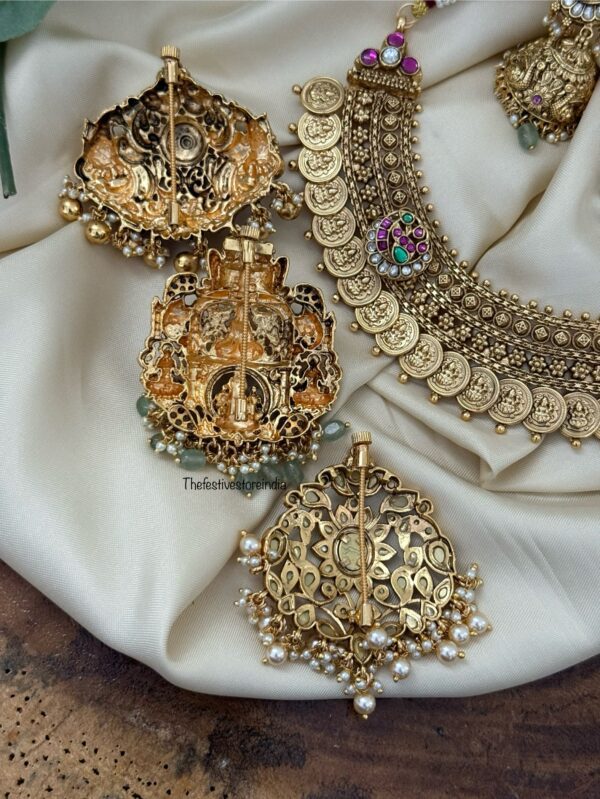 4 in 1 Lakshmi kaasu heavy necklace set with jhumkas