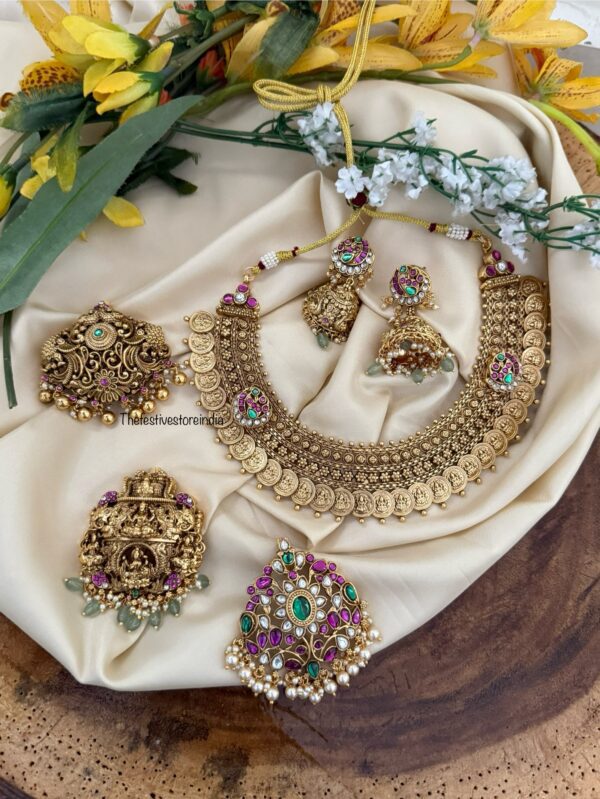 4 in 1 Lakshmi kaasu heavy necklace set with jhumkas