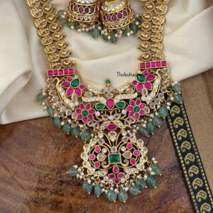 Grand Bridal kaasu necklace set with jhumkas