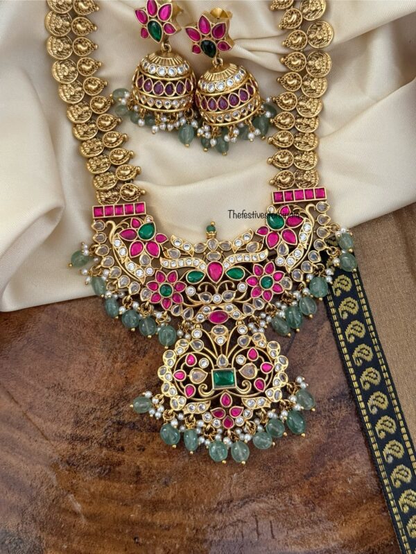 Grand Bridal kaasu necklace set with jhumkas