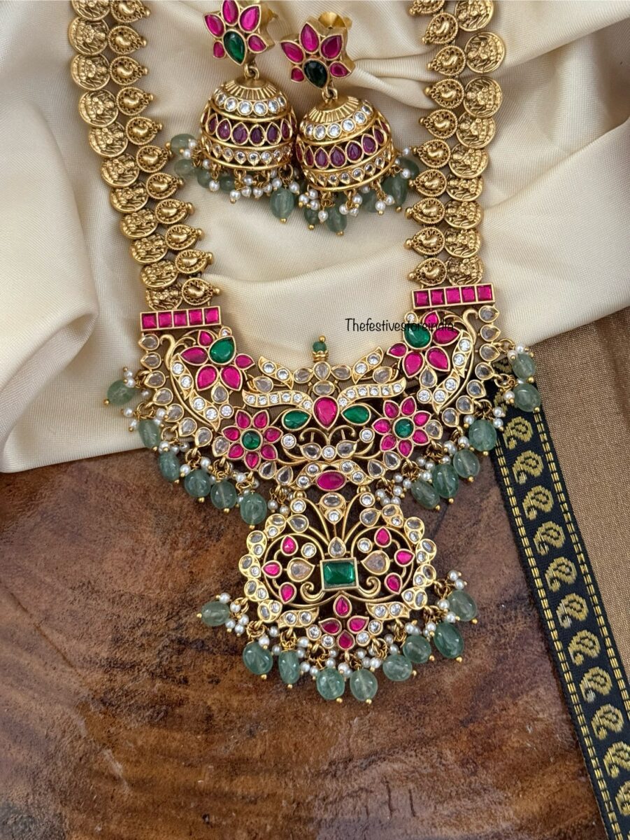 Grand Bridal kaasu necklace set with jhumkas
