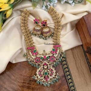 Grand Bridal kaasu necklace set with jhumkas