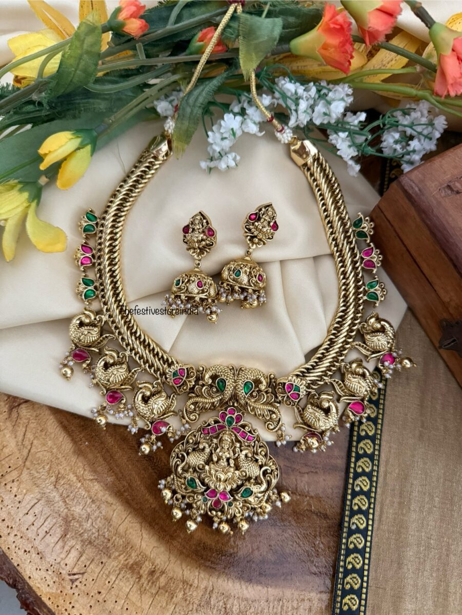 Jalebi Grand Bridal Lakshmi necklace with jhumkas