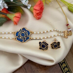 Enamel painted Blue ROSE choker set