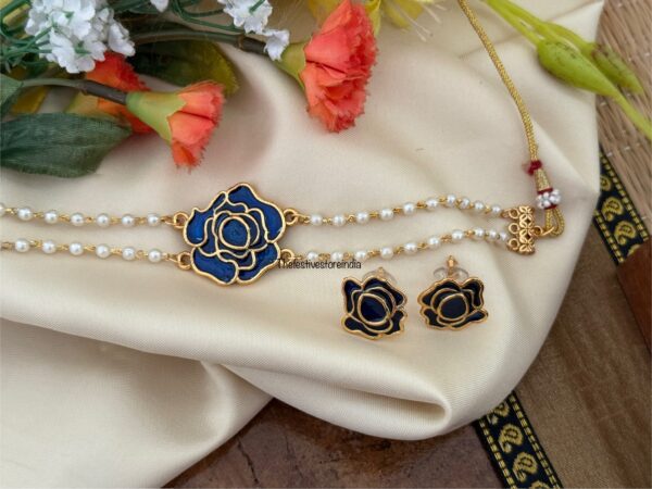 Enamel painted Blue ROSE choker set