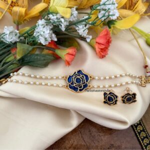 Enamel painted Blue ROSE choker set