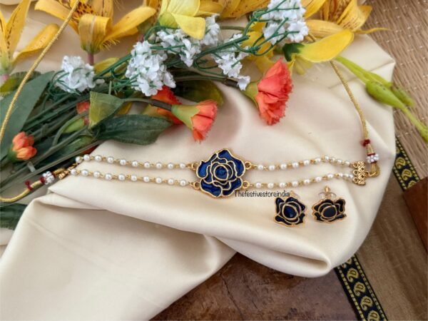 Enamel painted Blue ROSE choker set