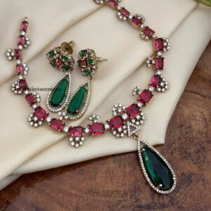 Emerald drop pendant Ruby stone victorian set
