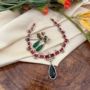 Emerald drop pendant Ruby stone victorian set