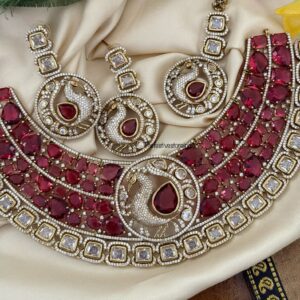 Prerana - Ruby peacock set with maangtikka