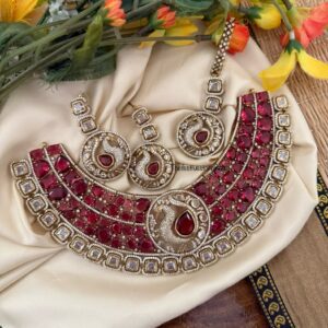 Prerana - Ruby peacock set with maangtikka