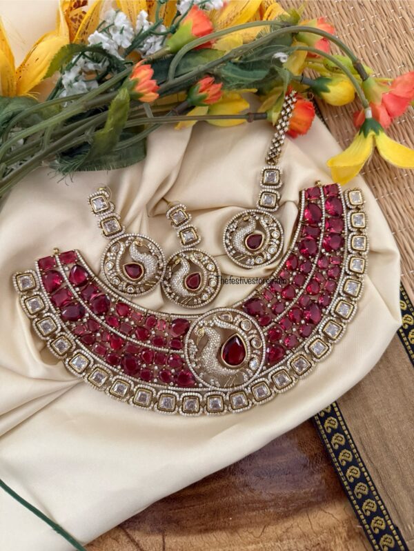 Prerana - Ruby peacock set with maangtikka