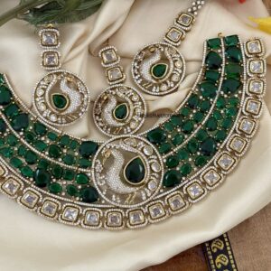 Prerana - Emerald peacock set with maangtikka