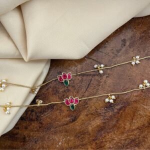 Lotus Jadau Anklet / Kaal gejje with pearls