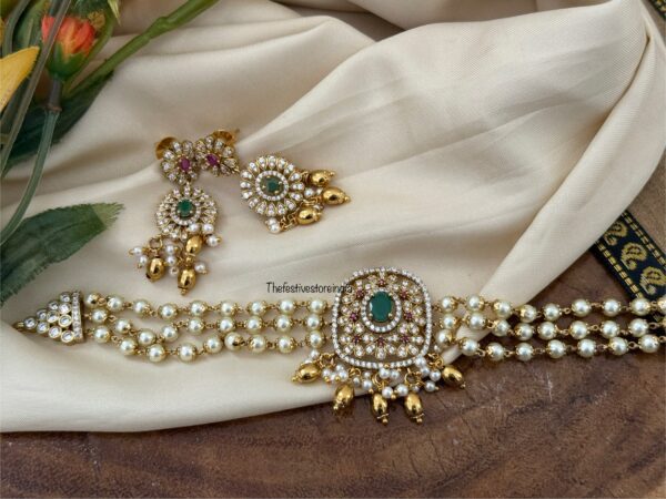 All pearl AD pendant choker set