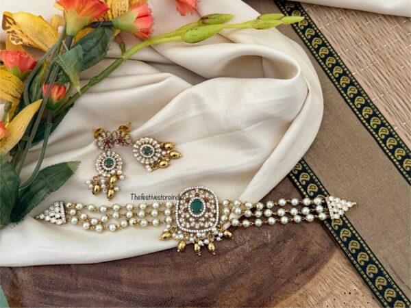 All pearl AD pendant choker set