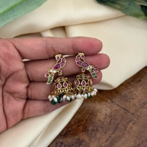Peacock green drop jhumkas