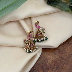 Peacock green drop jhumkas