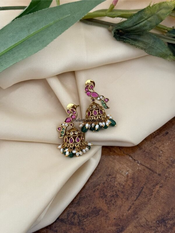 Peacock green drop jhumkas