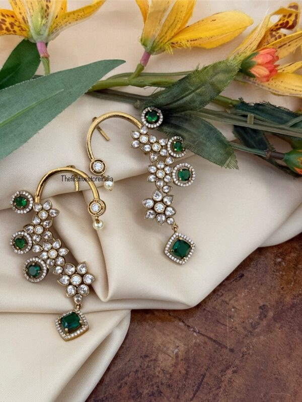 Unique earcuff with green drops | Bridal | Bridesmaid