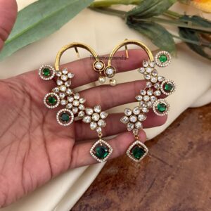 Unique earcuff with green drops | Bridal | Bridesmaid
