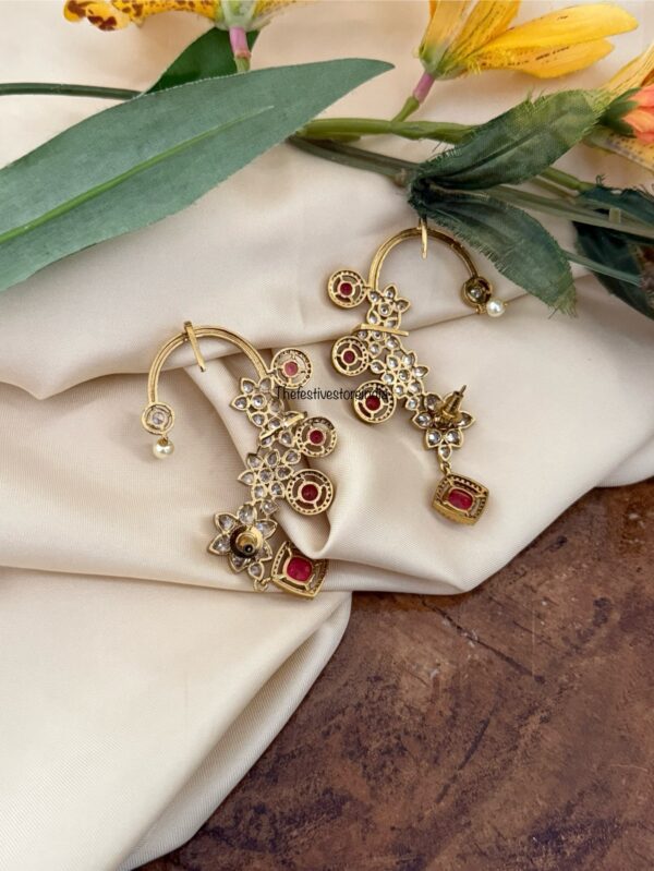 Unique earcuff with red drops | Bridal | Bridesmaid