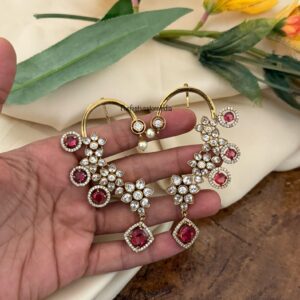 Unique earcuff with red drops | Bridal | Bridesmaid