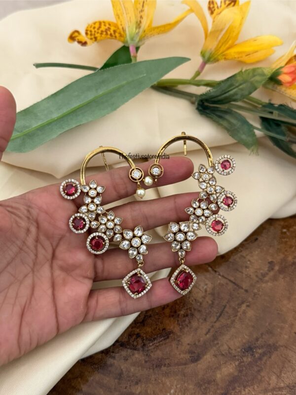 Unique earcuff with red drops | Bridal | Bridesmaid