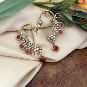 Unique earcuff with red drops | Bridal | Bridesmaid