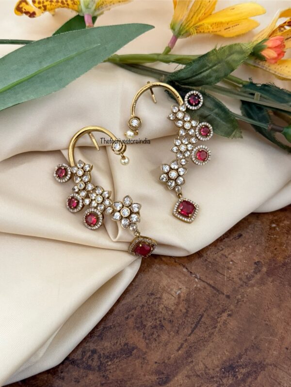 Unique earcuff with red drops | Bridal | Bridesmaid