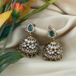 CZ Emerald stone jhumka
