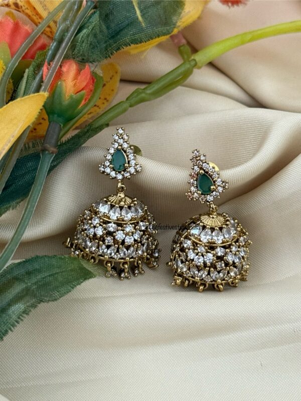 CZ Emerald stone jhumka