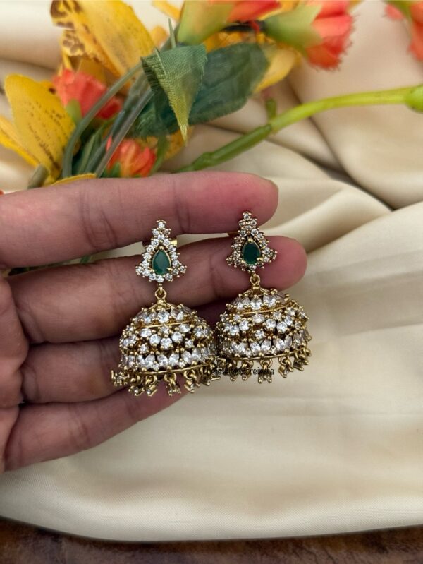 CZ Emerald stone jhumka