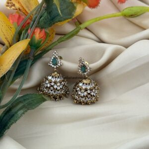 CZ Emerald stone jhumka