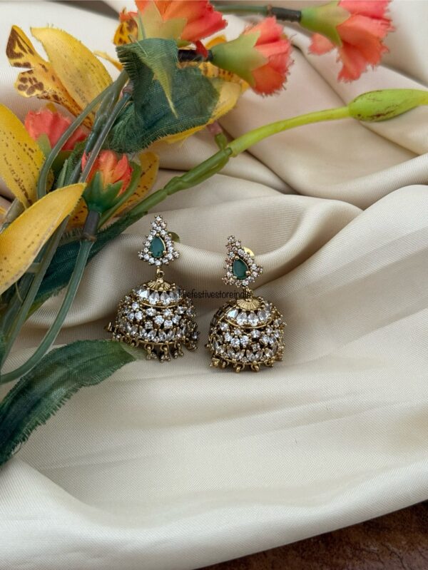 CZ Emerald stone jhumka