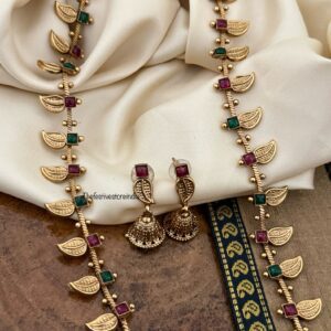 52cms Matte maanga / mango Haaram set with jhumkas | Long chain