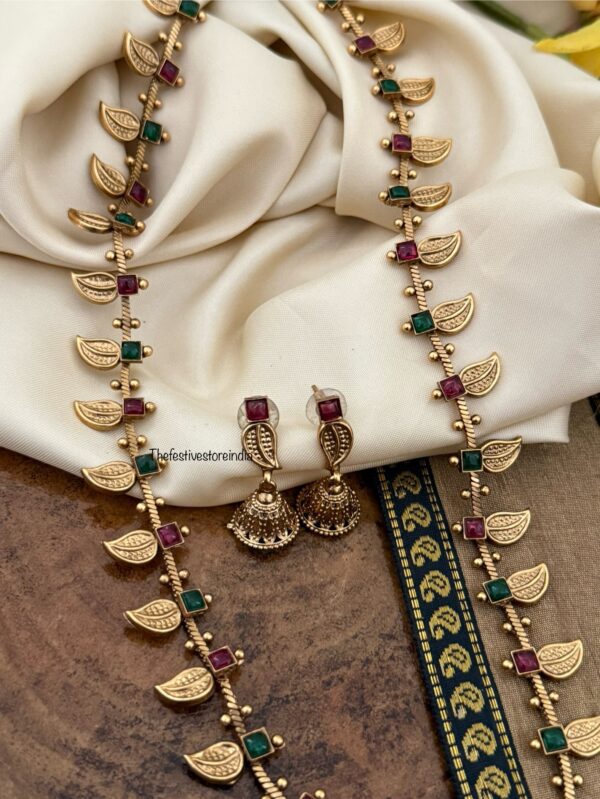 52cms Matte maanga / mango Haaram set with jhumkas | Long chain