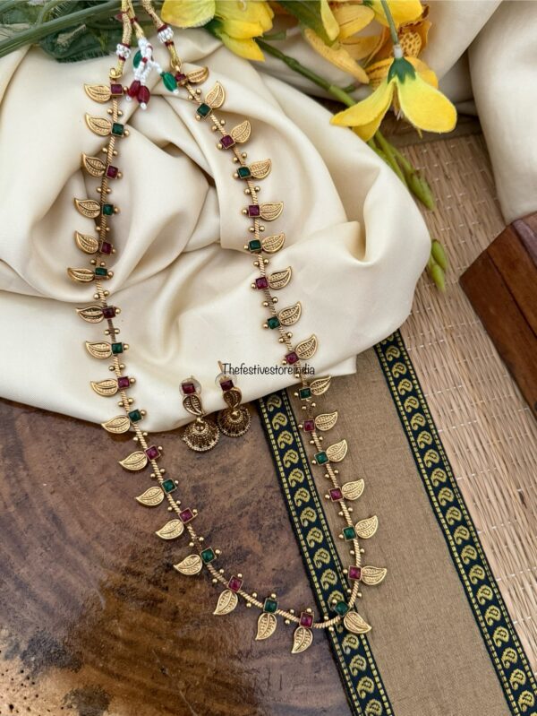 52cms Matte maanga / mango Haaram set with jhumkas | Long chain