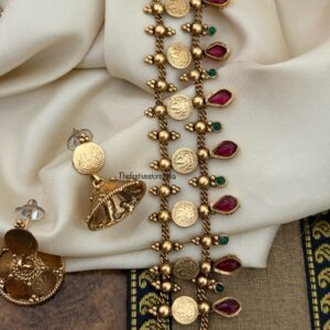 52cms kaasu lakshmi Haaram set with jhumkas | Long chain