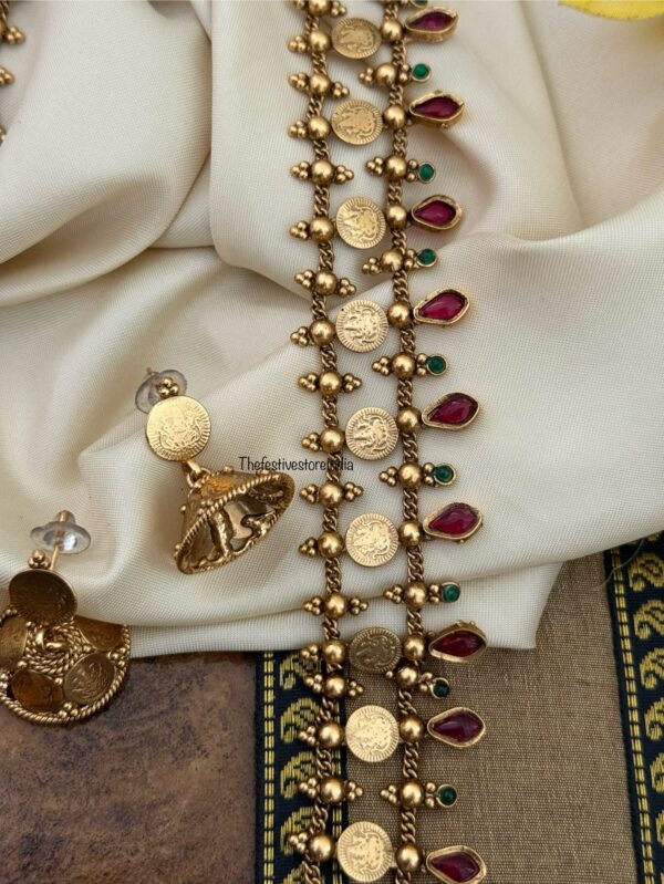 52cms kaasu lakshmi Haaram set with jhumkas | Long chain