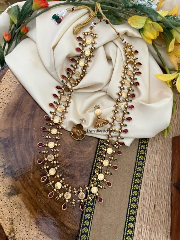 52cms kaasu lakshmi Haaram set with jhumkas | Long chain
