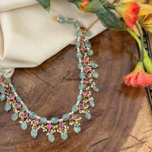 Pastel mint drops Jadau necklace | Wedding | Bridesmaids