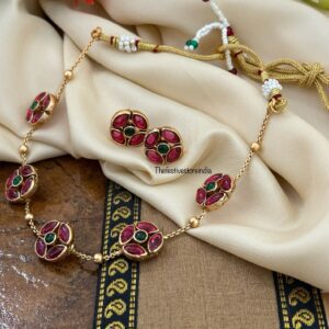 5 bottu kemp green choker necklace set