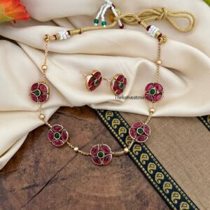 5 bottu kemp green choker necklace set