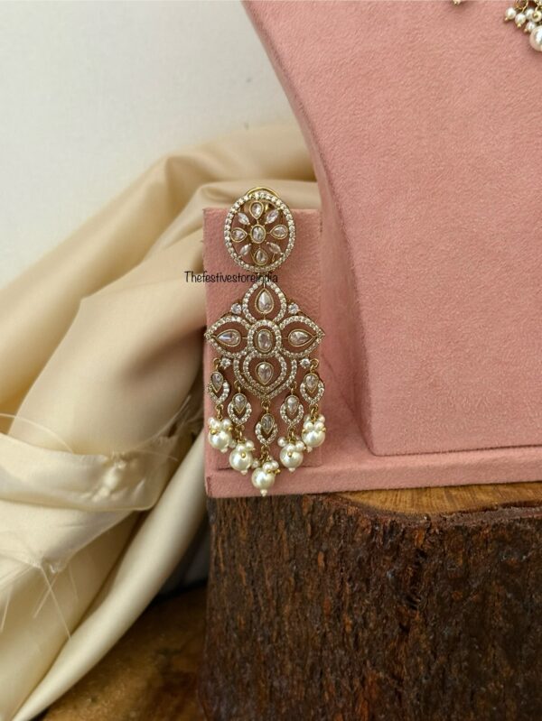 Floral CZ Victorian choker set with maangtikka - All white | Bridal